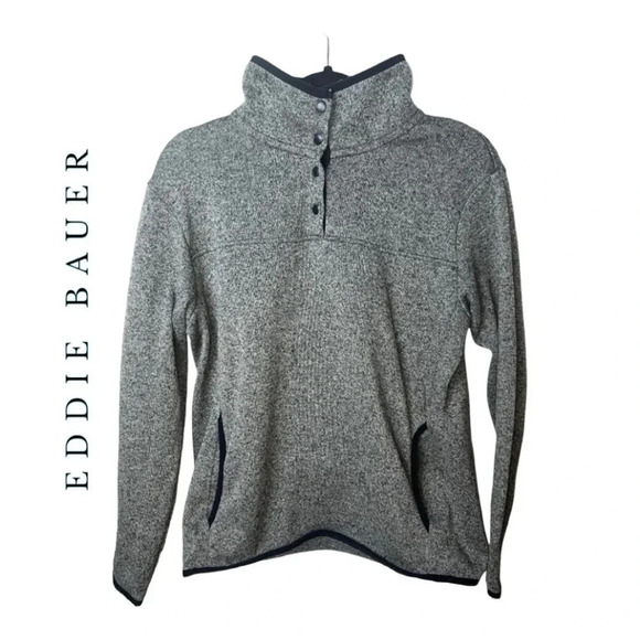 0509W. EDDIE BAUER 1/4 BUTTON SNAP UP JACKET GRAY‎ IN COLOR SIZE LARGE POCKETS - Picture 1 of 11